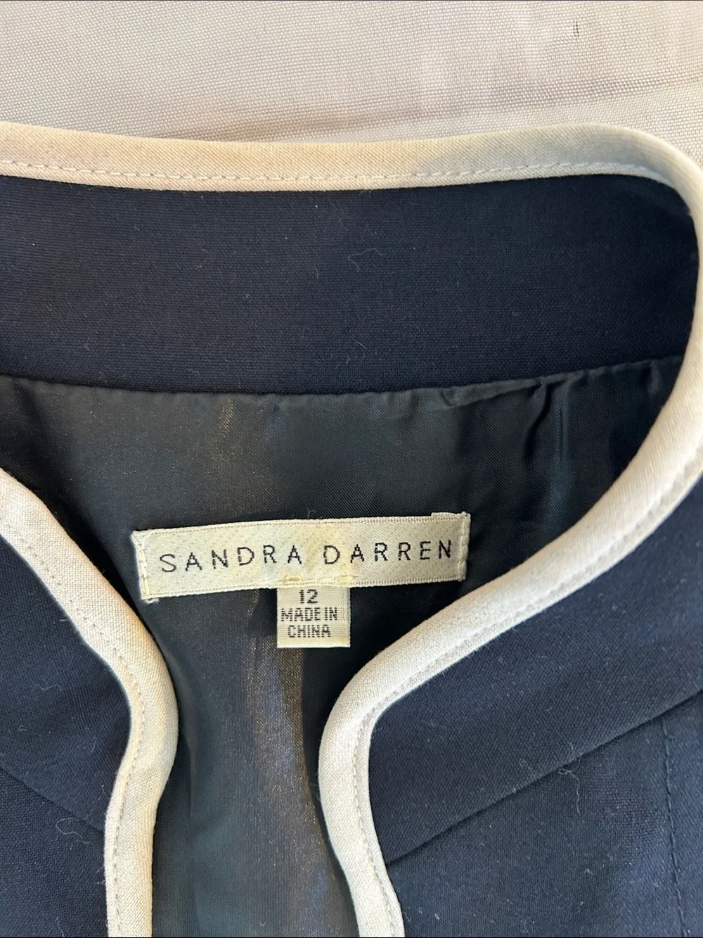 Sold Sandra Darren Black Midi Dress with White Trim and Belt